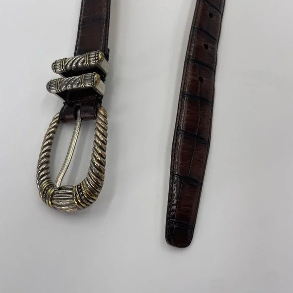 Fossil 90s Western Belt Brown Croc Leather Embossed  2-Tone Buckle Size Small - Picture 7 of 14